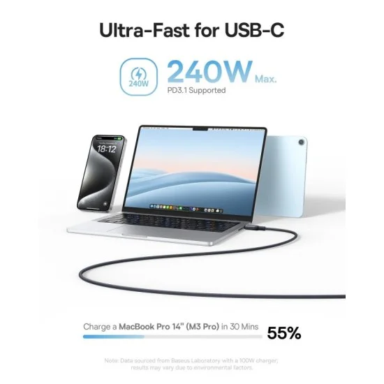 Baseus PicoGo Magnetic 1m Fast Charging USB-C to USB-C Cable 240W – Black